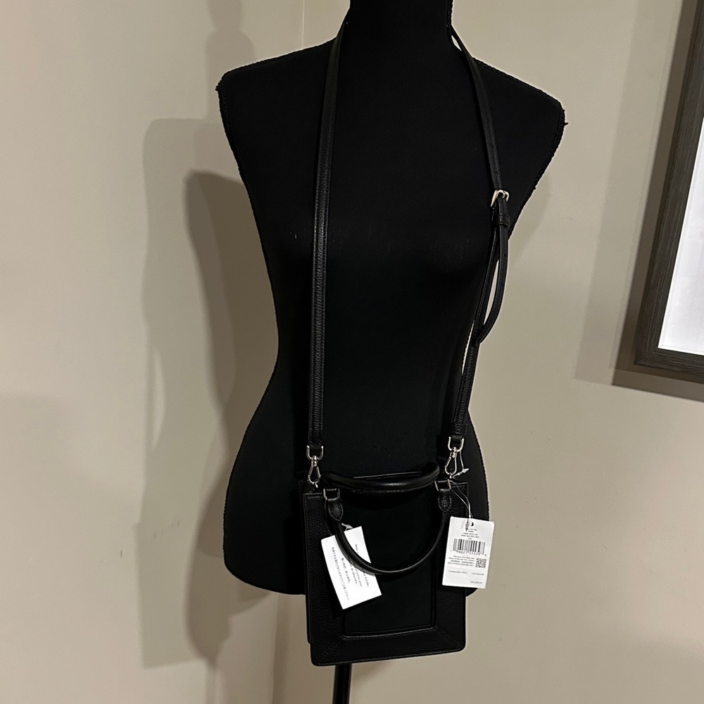 *KATE SPADE* Black Leather Lena Mini Tote Crossbody w/ Gold Logo - Picture 9 of 12